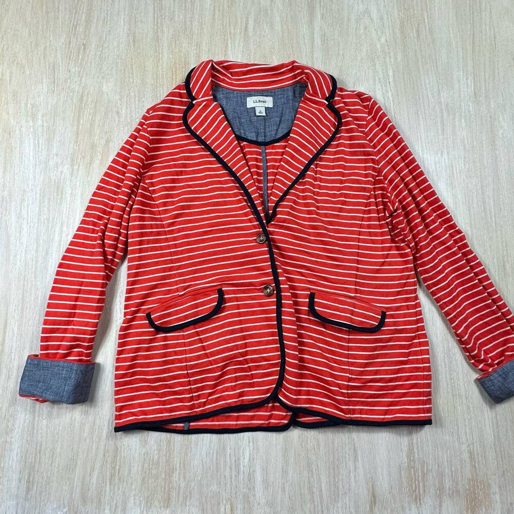 L.L.Bean Orange Striped Two Button Workwear Career Bold Blazer Jacket Large